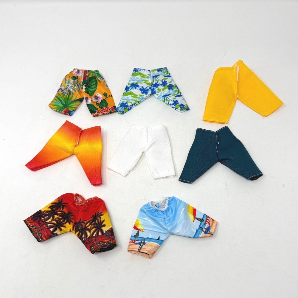 Unbranded Barbie Doll Size Shorts Lot of 8 Tropical Floral Solid Summer Clothes
